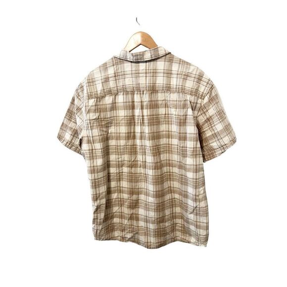 Prana Tan Plaid Button Down Slim Fit Organic Cotton Short Sleeve Shirt‎ - Picture 2 of 3